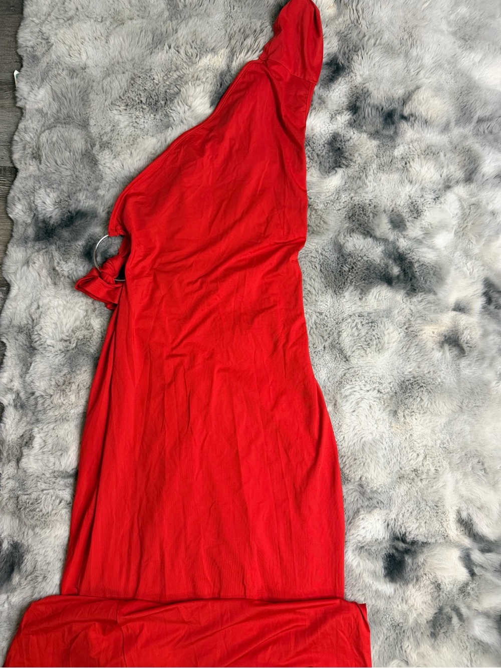 Red One-Shoulder Ring-Accent Women's Dress